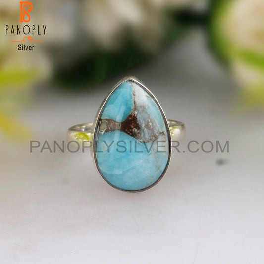 Mojave Amazonite Natural Pear 925 Sterling Silver Wedding Ring