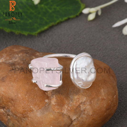 Pearl & Rose Quartz 925 Sterling Silver Ring