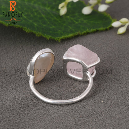 Pearl & Rose Quartz 925 Sterling Silver Ring