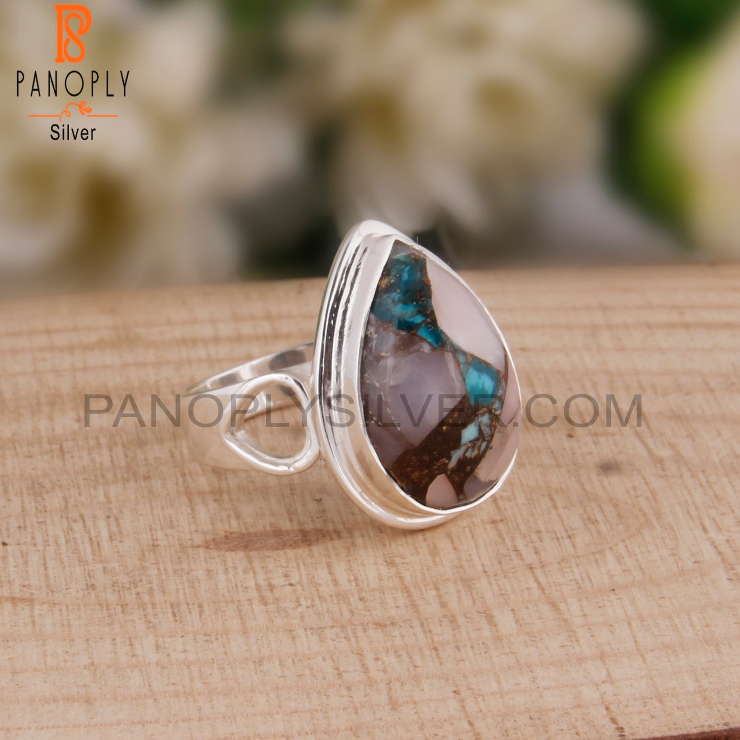 Cabochon Turquoise Pink Opal 925 Sterling Silver Cute Ring