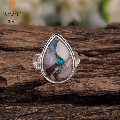 Cabochon Turquoise Pink Opal 925 Sterling Silver Cute Ring