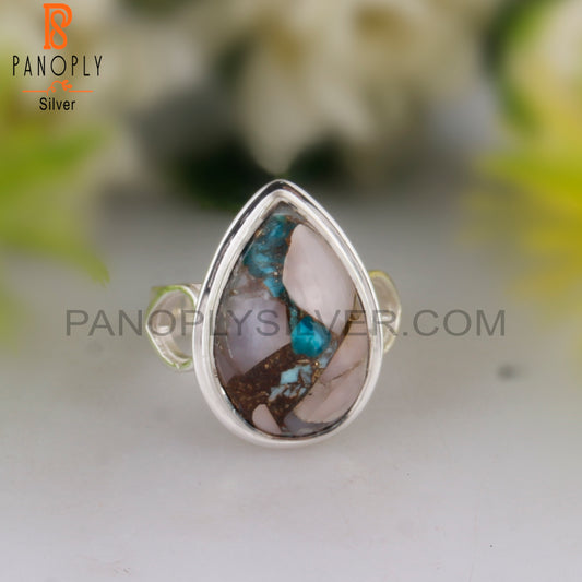 Cabochon Turquoise Pink Opal 925 Sterling Silver Cute Ring