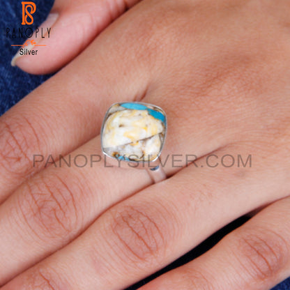 Mojave Oyster Turquoise Cushion 925 Silver Ring For Girls