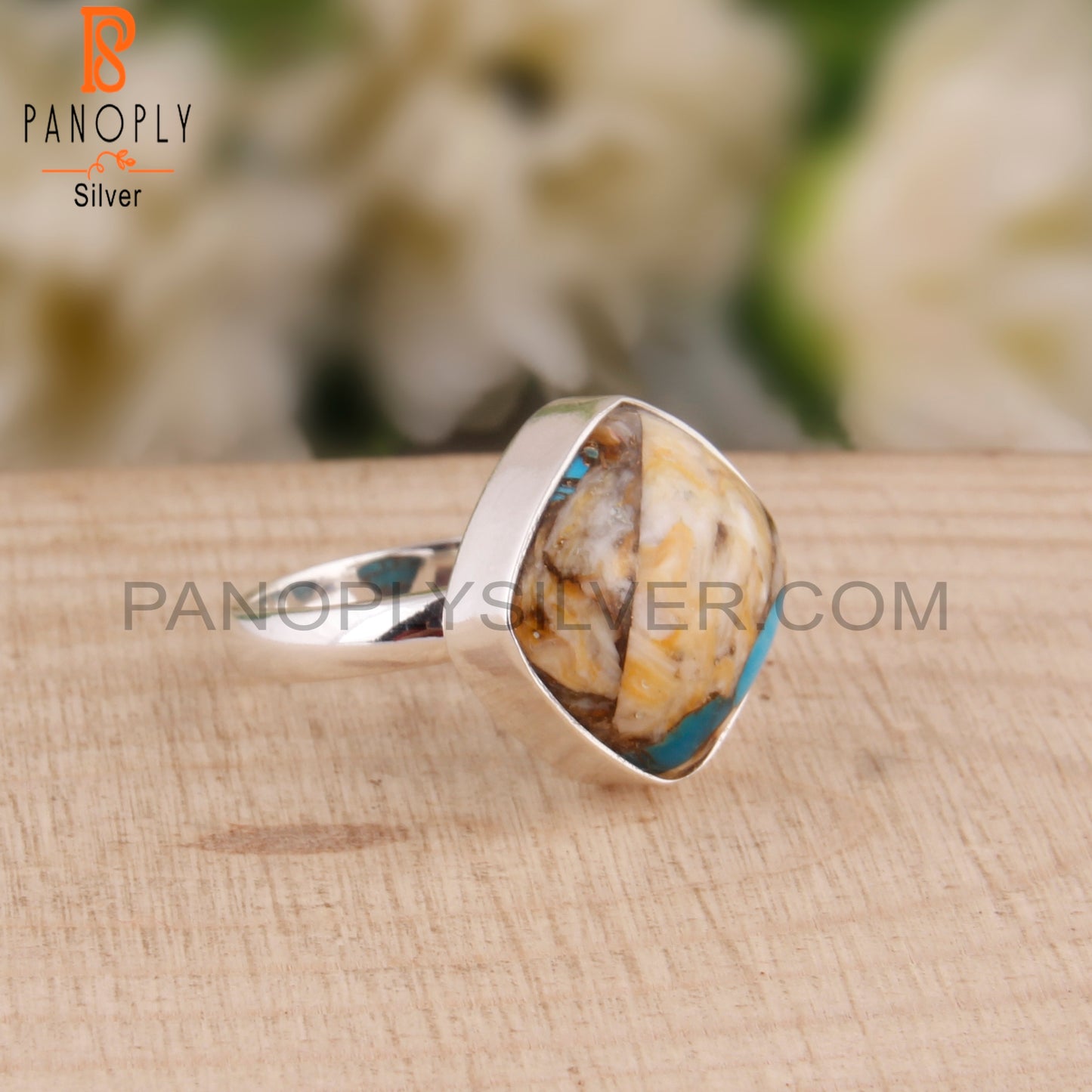 Mojave Oyster Turquoise Cushion 925 Silver Ring For Girls