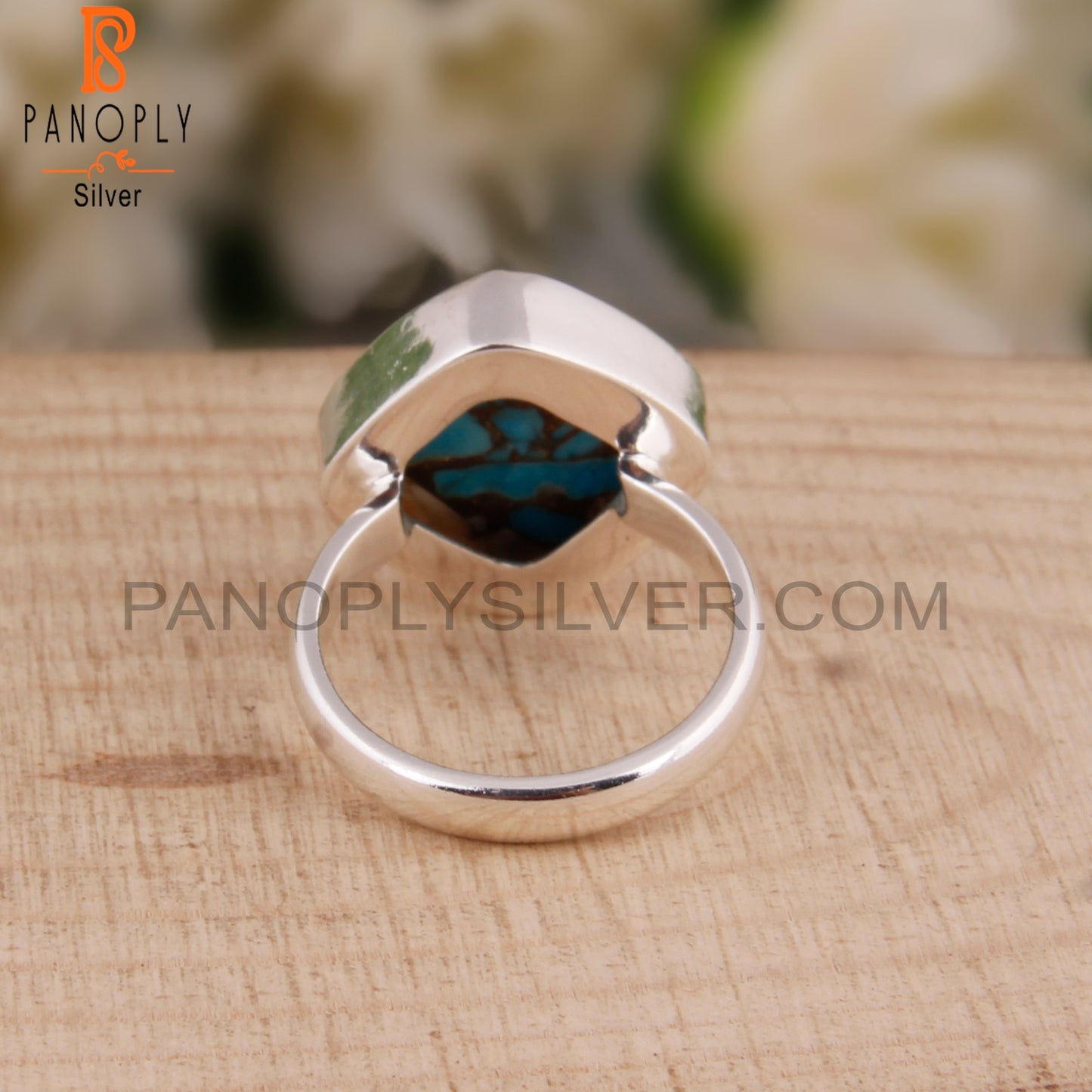 Mojave Oyster Turquoise Cushion 925 Silver Ring For Girls