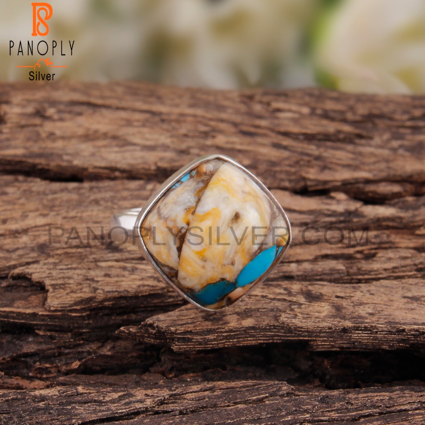 Mojave Oyster Turquoise Cushion 925 Silver Ring For Girls