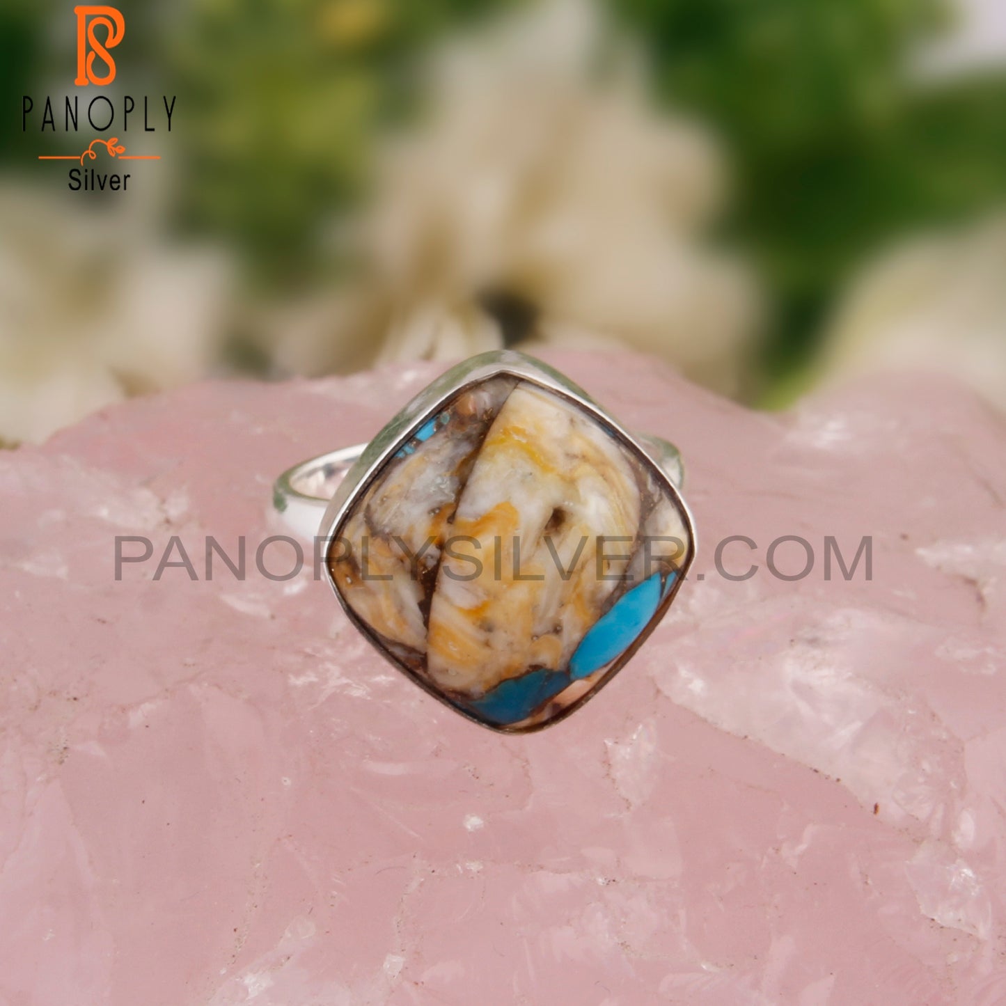 Mojave Oyster Turquoise Cushion 925 Silver Ring For Girls