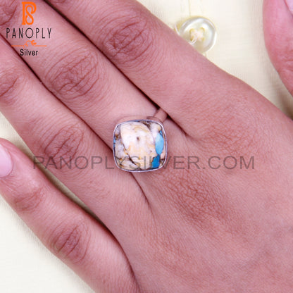 Mojave Oyster Turquoise Cushion 925 Silver Ring For Girls