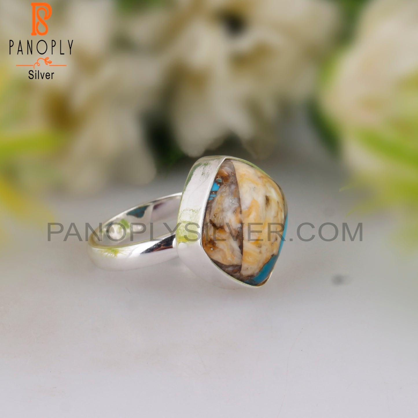 Mojave Oyster Turquoise Cushion 925 Silver Ring For Girls