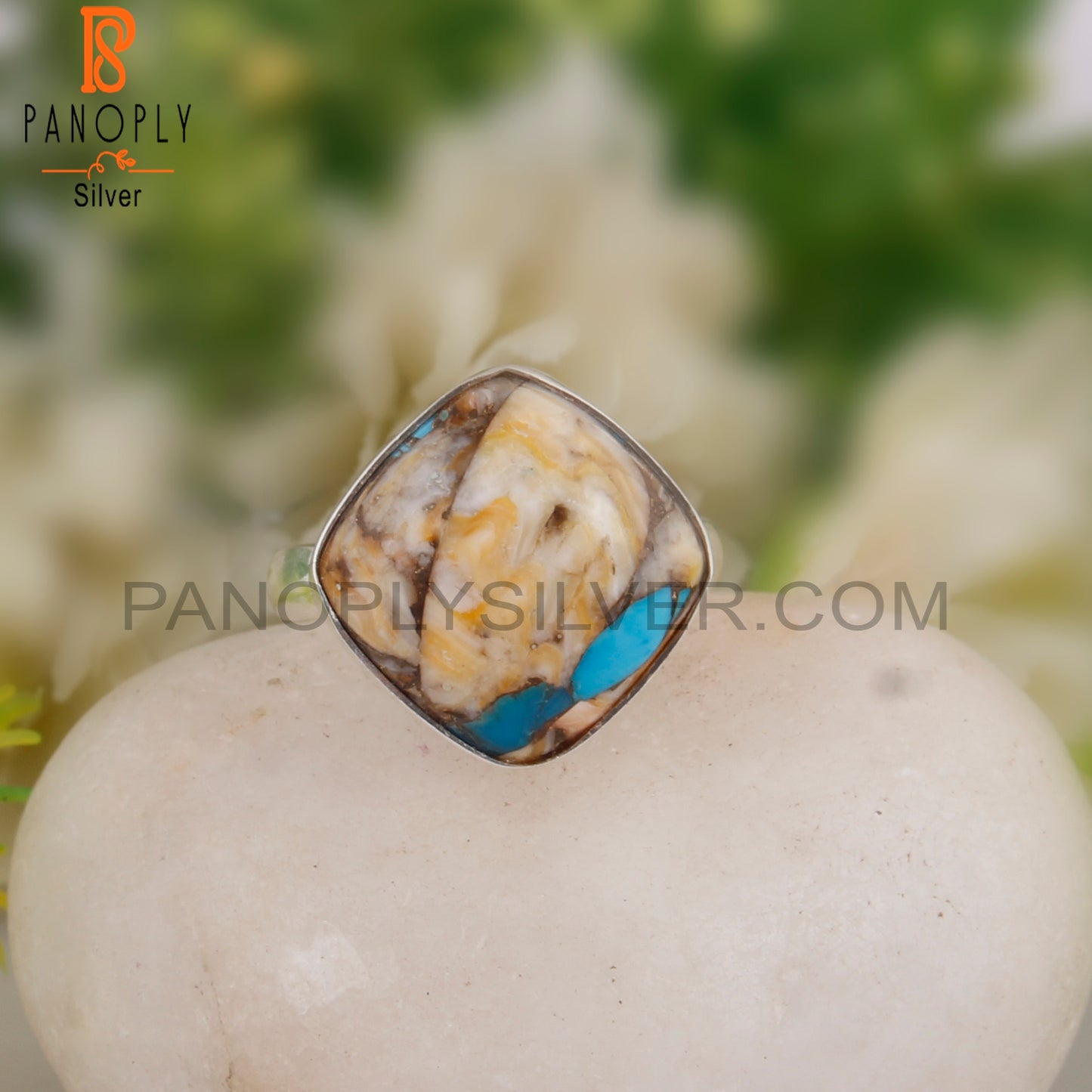 Mojave Oyster Turquoise Cushion 925 Silver Ring For Girls