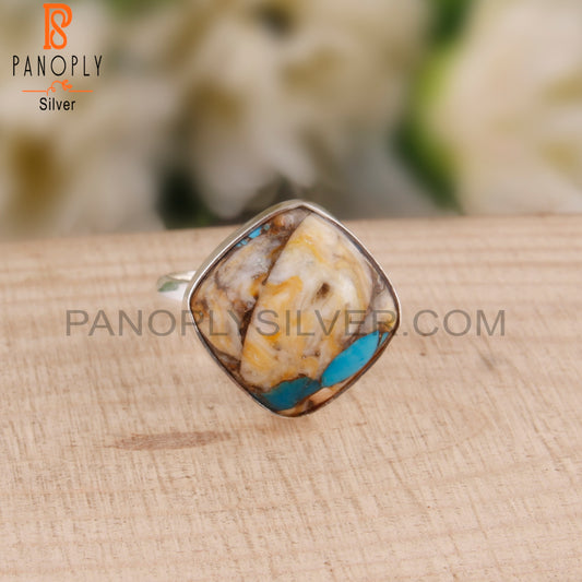 Mojave Oyster Turquoise Cushion 925 Silver Ring For Girls