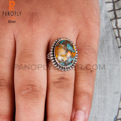 Hand hammered Mojave Bumblebee Turquoise Oval 925 Silver Ring