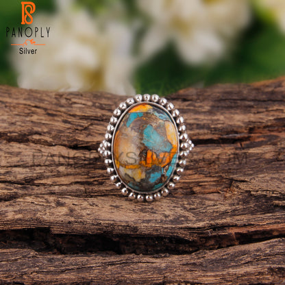 Hand hammered Mojave Bumblebee Turquoise Oval 925 Silver Ring