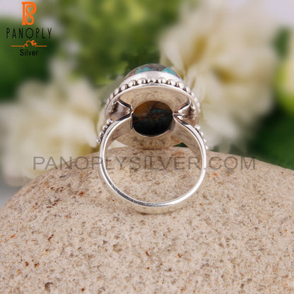 Hand hammered Mojave Bumblebee Turquoise Oval 925 Silver Ring
