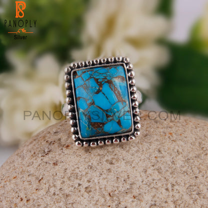 Mojave Copper Turquoise Beguette 925 Silver Beautiful Ring