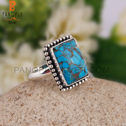 Mojave Copper Turquoise Beguette 925 Silver Beautiful Ring