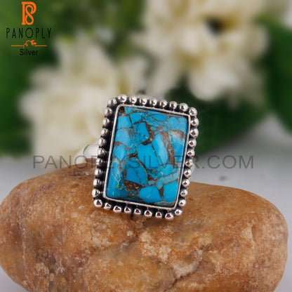 Mojave Copper Turquoise Beguette 925 Silver Beautiful Ring