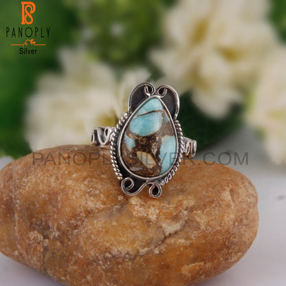 Mojave Copper Amazonite Pear Shape 925 Silver Oxidized Ring