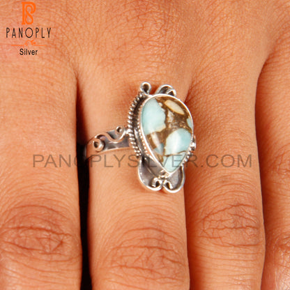 Mojave Copper Amazonite Pear Shape 925 Silver Oxidized Ring
