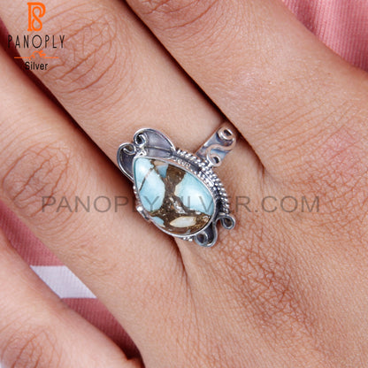 Mojave Copper Amazonite Pear Shape 925 Silver Oxidized Ring