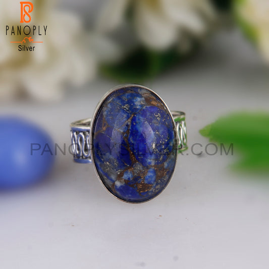 Mojave Copper Lapis Stone Oval 925 Silver Party Wear Ring