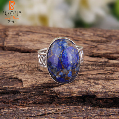 Mojave Copper Lapis Stone Oval 925 Silver Party Wear Ring