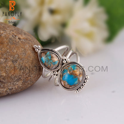 Two Multi Stone Pear And Oval Shape 925 Silver Ring