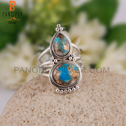 Two Multi Stone Pear And Oval Shape 925 Silver Ring