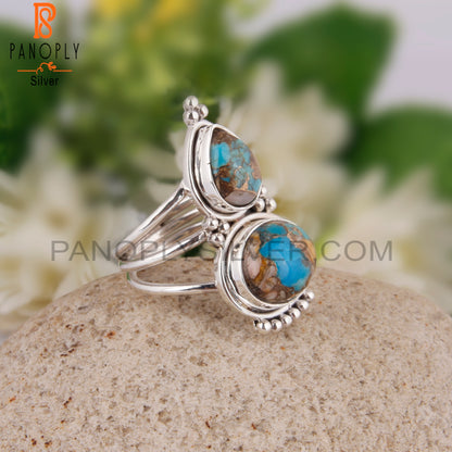 Two Multi Stone Pear And Oval Shape 925 Silver Ring