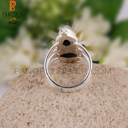 Two Multi Stone Pear And Oval Shape 925 Silver Ring