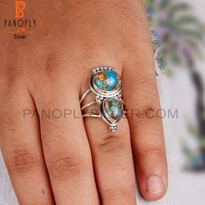 Two Multi Stone Pear And Oval Shape 925 Silver Ring