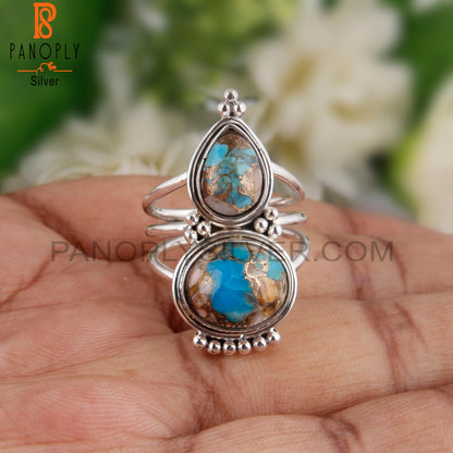 Two Multi Stone Pear And Oval Shape 925 Silver Ring