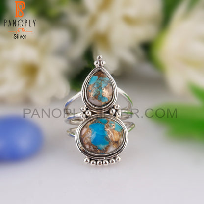 Two Multi Stone Pear And Oval Shape 925 Silver Ring