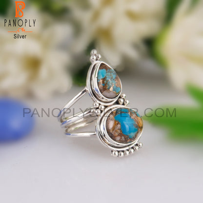 Two Multi Stone Pear And Oval Shape 925 Silver Ring