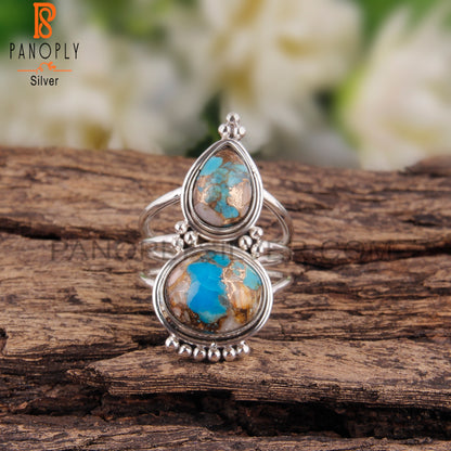 Two Multi Stone Pear And Oval Shape 925 Silver Ring