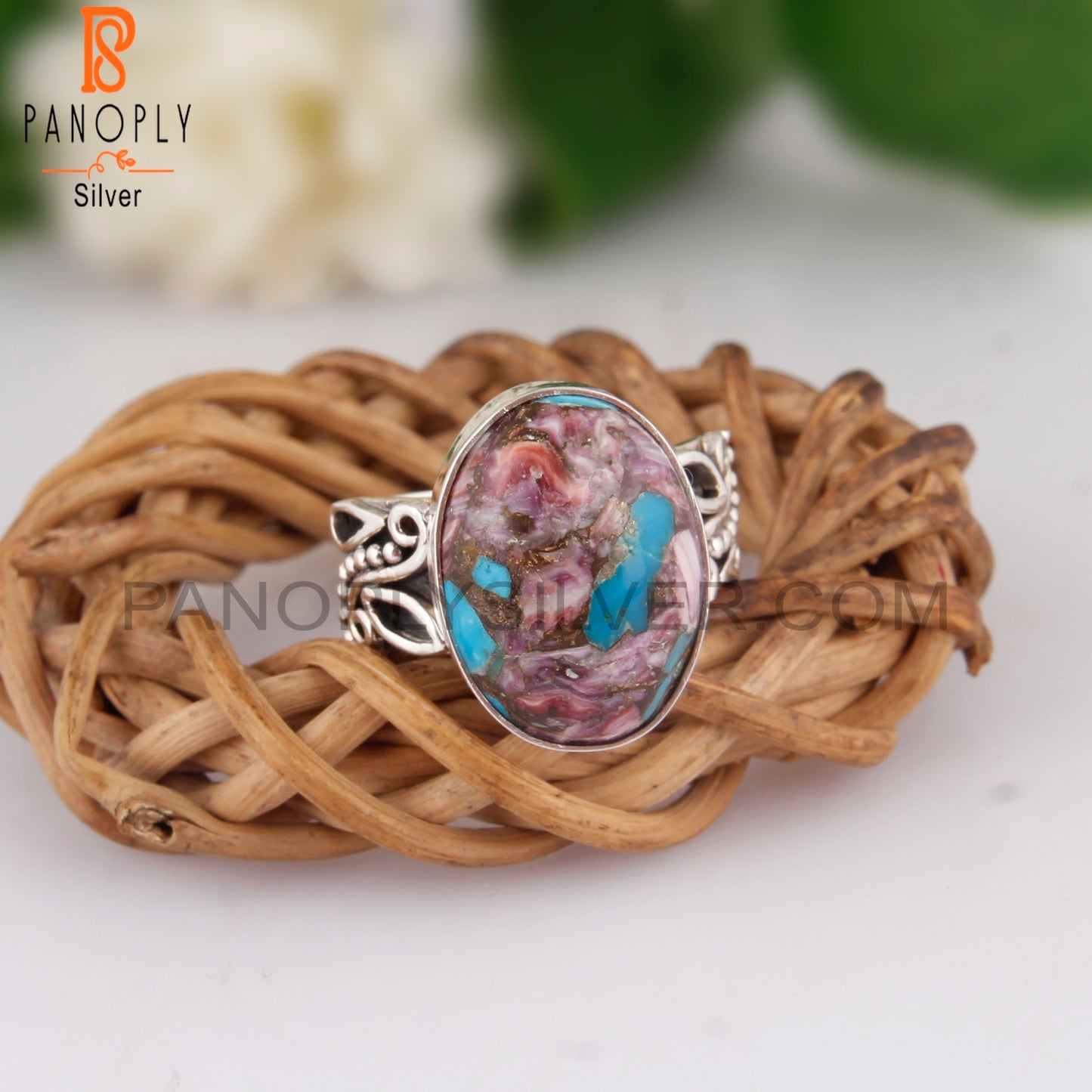 Mojave Purple Oyster Turquoise Oval 925 Silver Ring For Girls