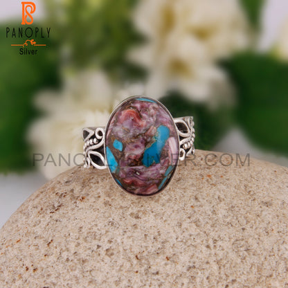 Mojave Purple Oyster Turquoise Oval 925 Silver Ring For Girls