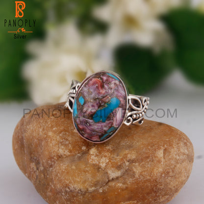 Mojave Purple Oyster Turquoise Oval 925 Silver Ring For Girls