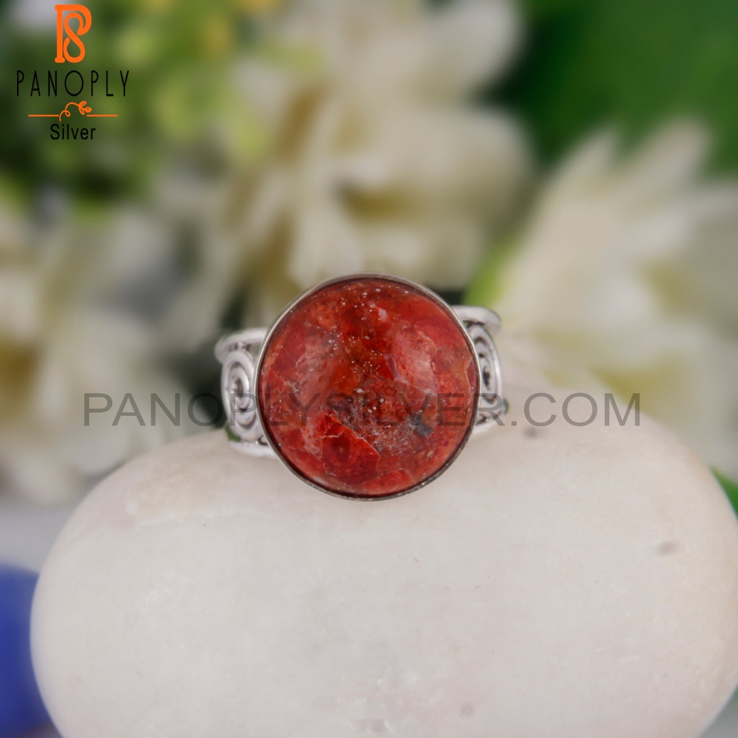 Sponge Coral Round 925 Sterling Silver Party Wear Ring