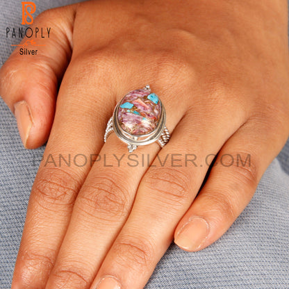 Dainty Mojave Purple Oyster Turquoise Oval 925 Silver Ring