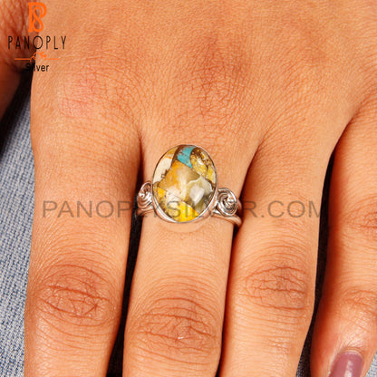 Mojave Bumblebee Turquoise Designer Oval 925 Silver Ring
