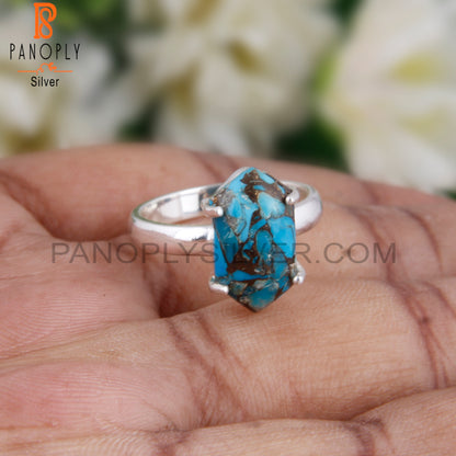 Mojave Copper Turquoise Hexagon Shape 925 Sterling Silver Ring