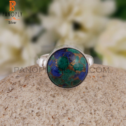 Designer Mojave Azurite Malachite Round 925 Silver Ring