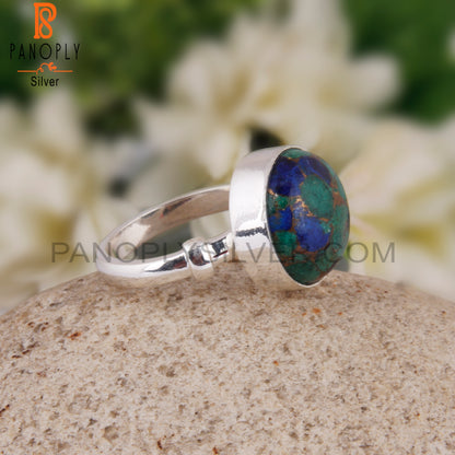 Designer Mojave Azurite Malachite Round 925 Silver Ring