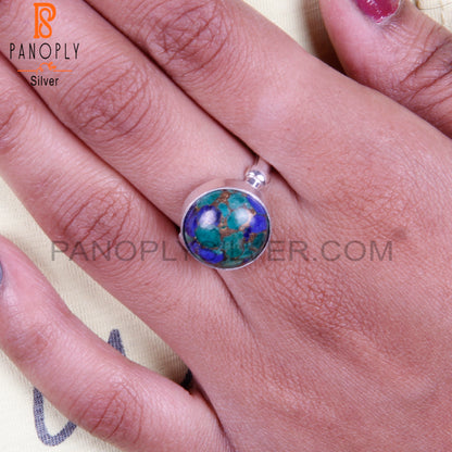 Designer Mojave Azurite Malachite Round 925 Silver Ring