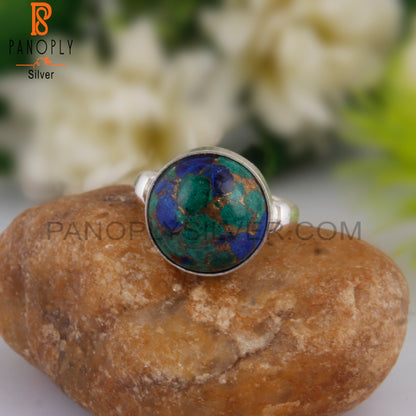 Designer Mojave Azurite Malachite Round 925 Silver Ring