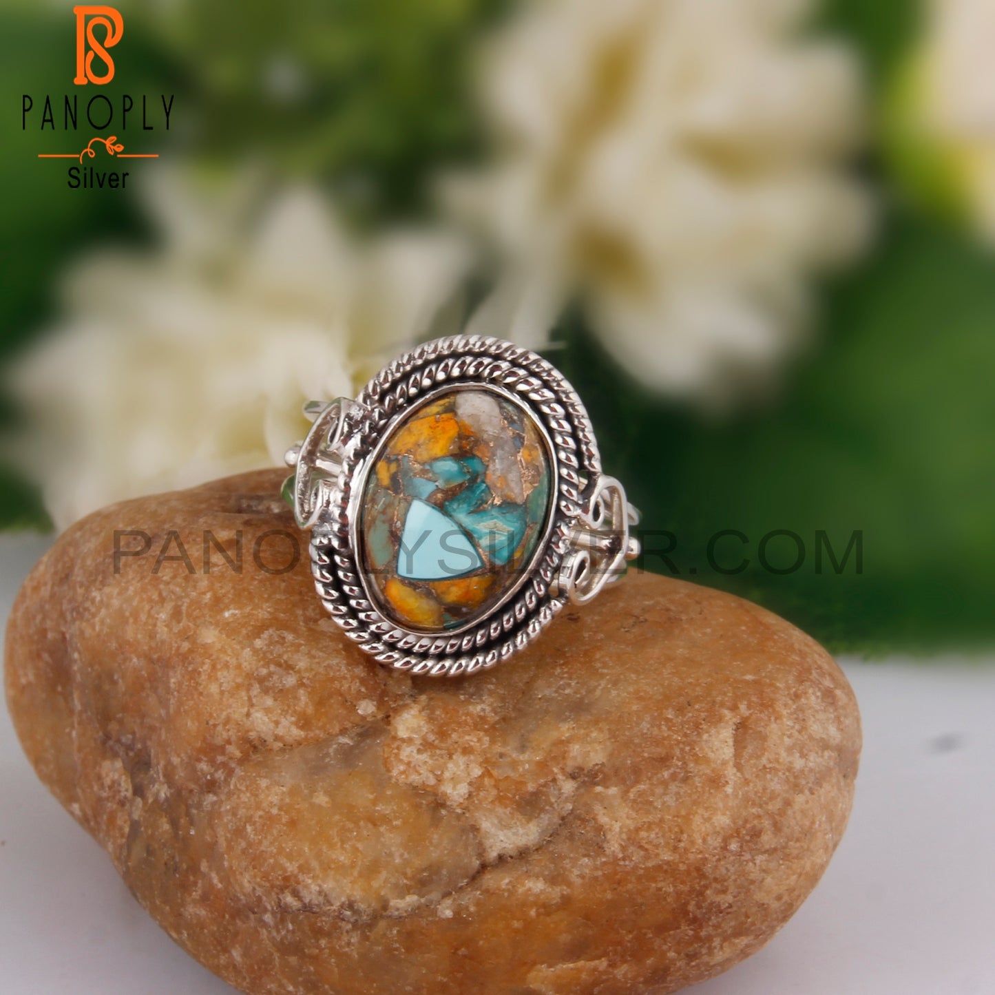 Pretty Mojave Bumblebee Turquoise Oval 925 Silver Ring