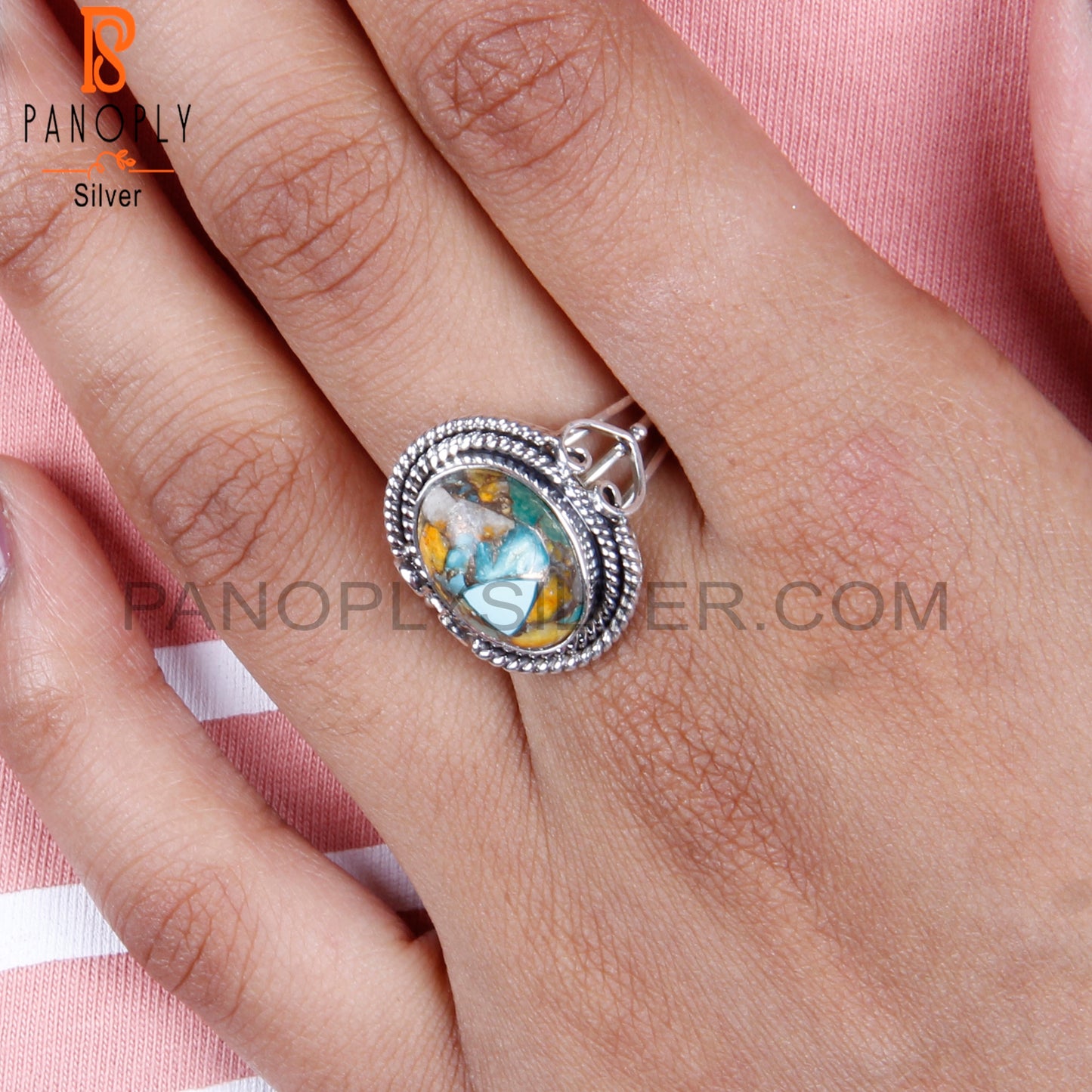 Pretty Mojave Bumblebee Turquoise Oval 925 Silver Ring