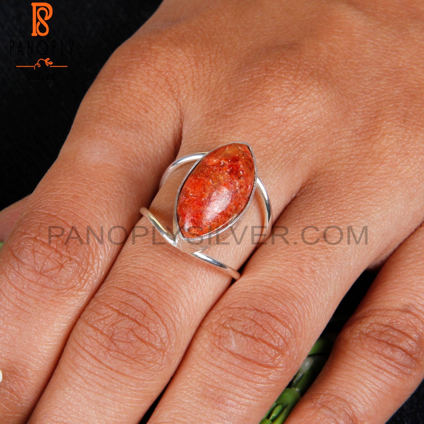 Sponge Coral Marquise Shape 925 Sterling Silver Ring