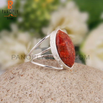 Sponge Coral Marquise Shape 925 Sterling Silver Ring